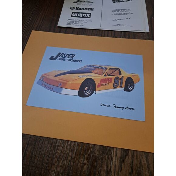 Vintage Jasper Engines Pontiac Tommy Lewis Racing Sponsor Card 9x6 - Picture 1 of 2